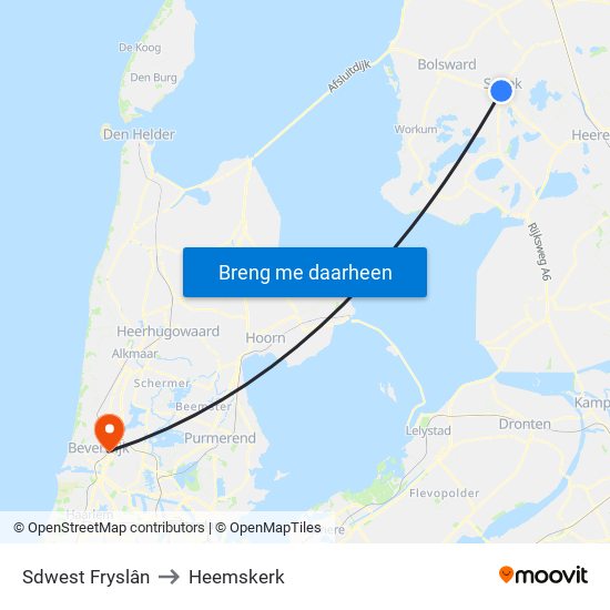 Sdwest Fryslân to Heemskerk map