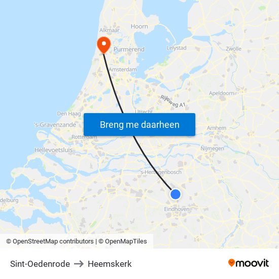 Sint-Oedenrode to Heemskerk map