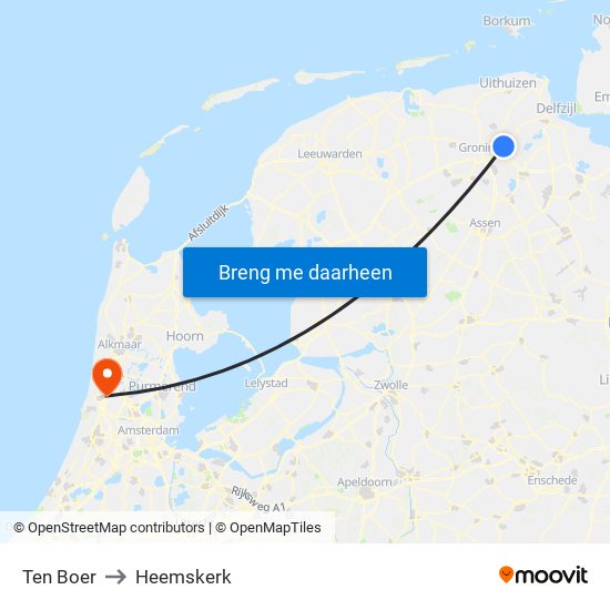 Ten Boer to Heemskerk map