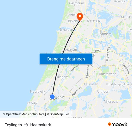 Teylingen to Heemskerk map