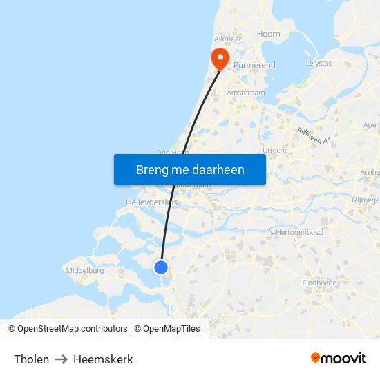 Tholen to Heemskerk map