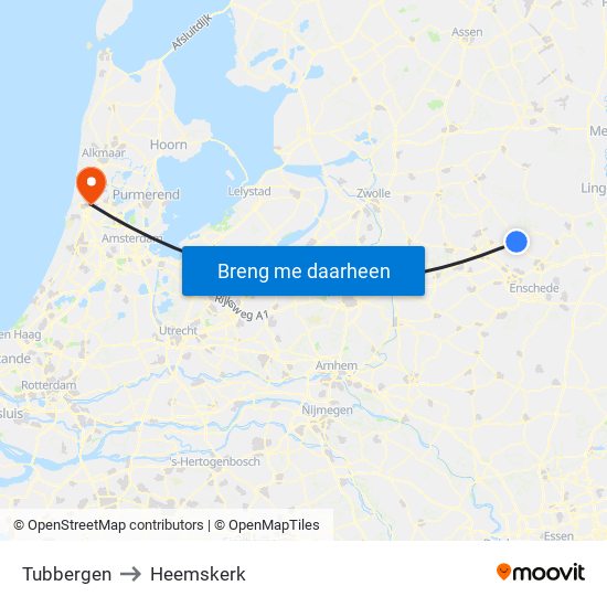 Tubbergen to Heemskerk map