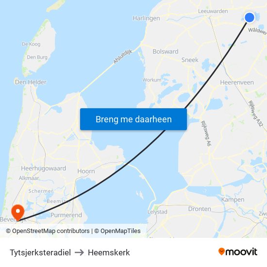 Tytsjerksteradiel to Heemskerk map