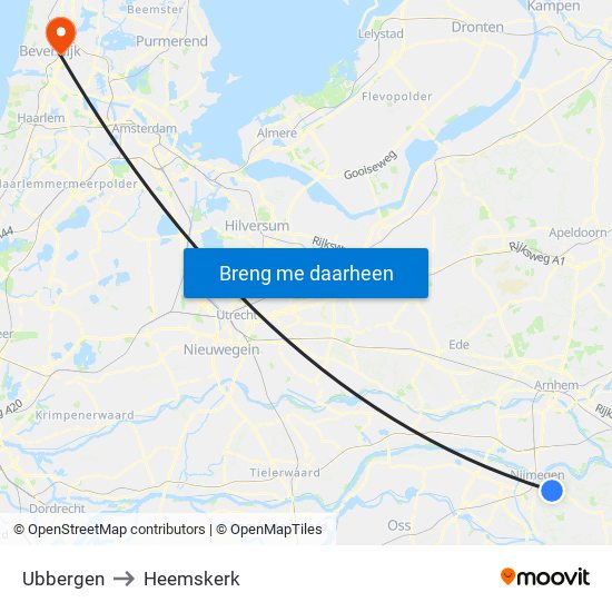 Ubbergen to Heemskerk map