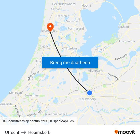 Utrecht to Heemskerk map