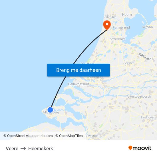 Veere to Heemskerk map