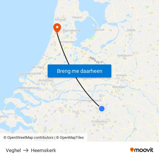 Veghel to Heemskerk map