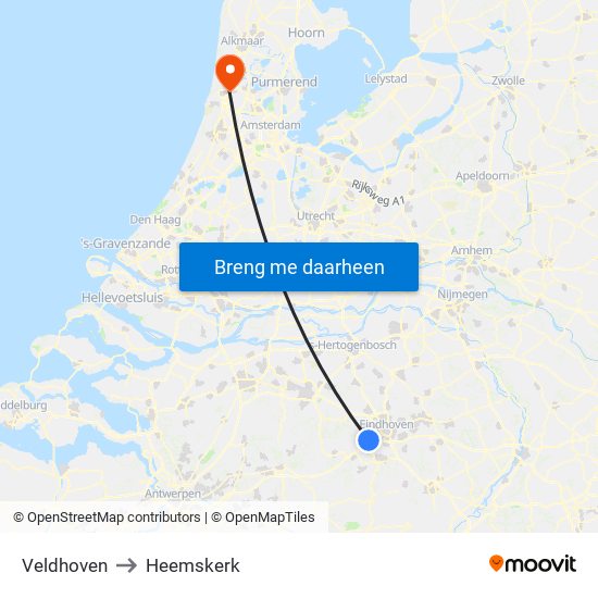 Veldhoven to Heemskerk map