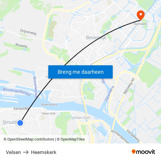 Velsen to Heemskerk map
