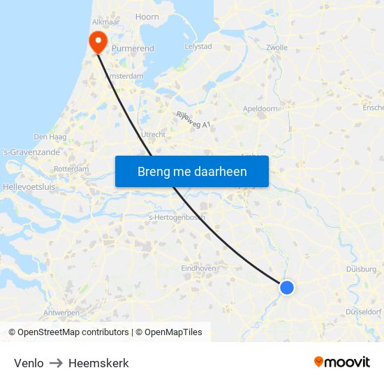 Venlo to Heemskerk map
