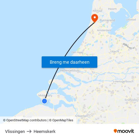 Vlissingen to Heemskerk map
