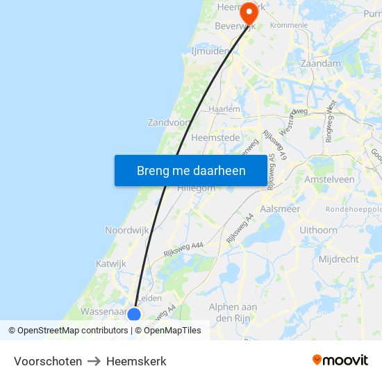 Voorschoten to Heemskerk map