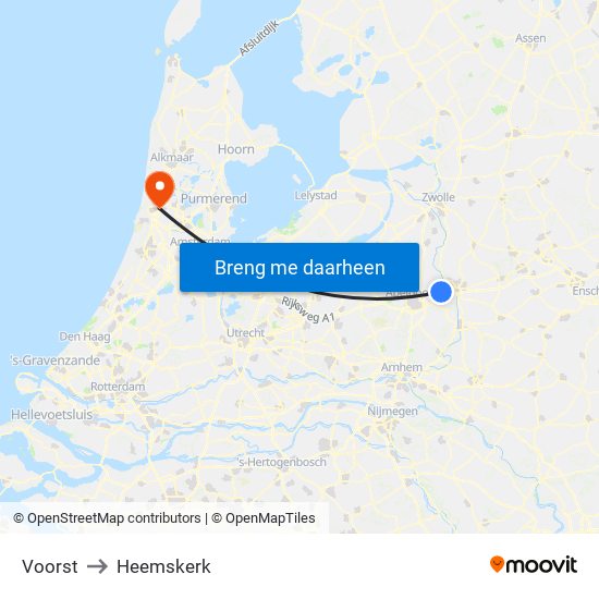 Voorst to Heemskerk map