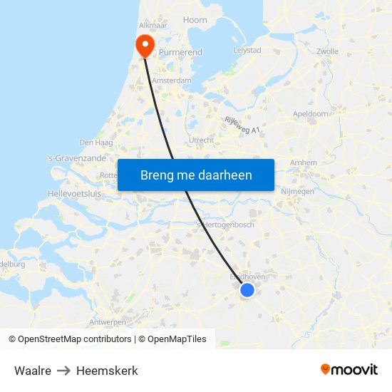 Waalre to Heemskerk map