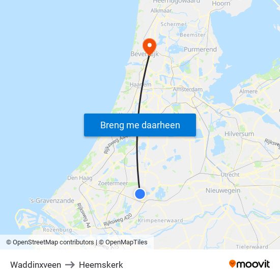 Waddinxveen to Heemskerk map