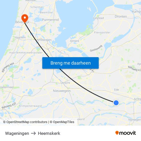 Wageningen to Heemskerk map