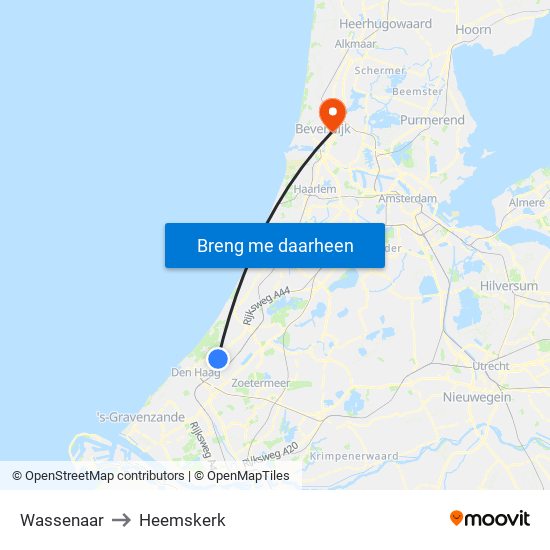 Wassenaar to Heemskerk map