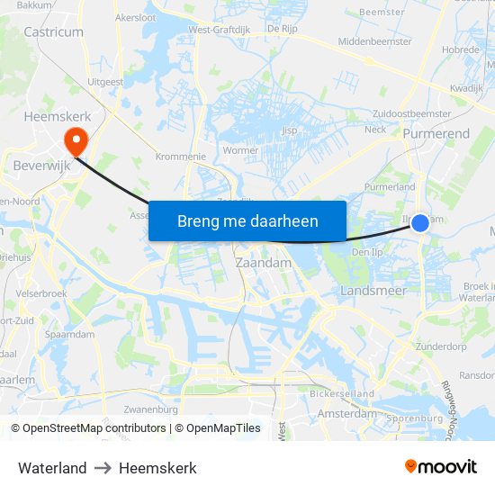 Waterland to Heemskerk map
