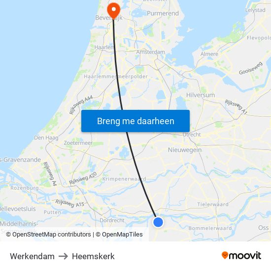 Werkendam to Heemskerk map