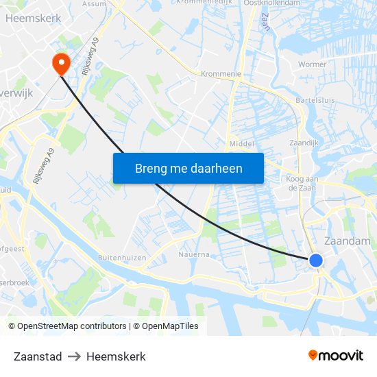 Zaanstad to Heemskerk map