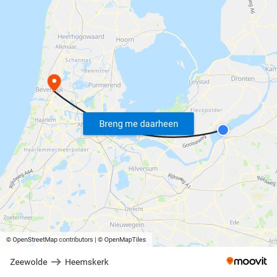 Zeewolde to Heemskerk map
