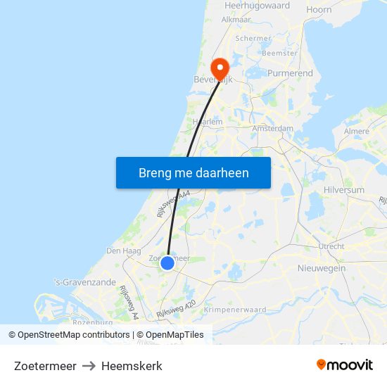 Zoetermeer to Heemskerk map