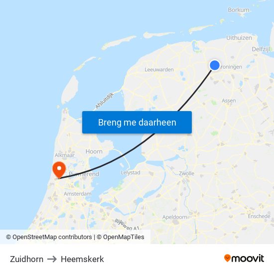 Zuidhorn to Heemskerk map