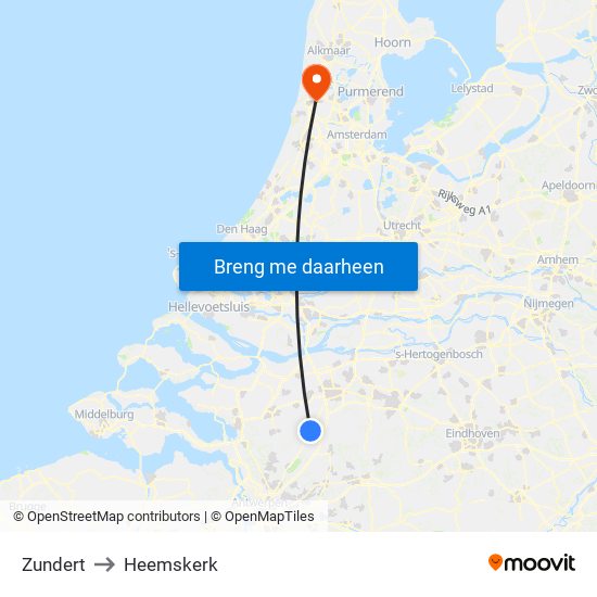 Zundert to Heemskerk map