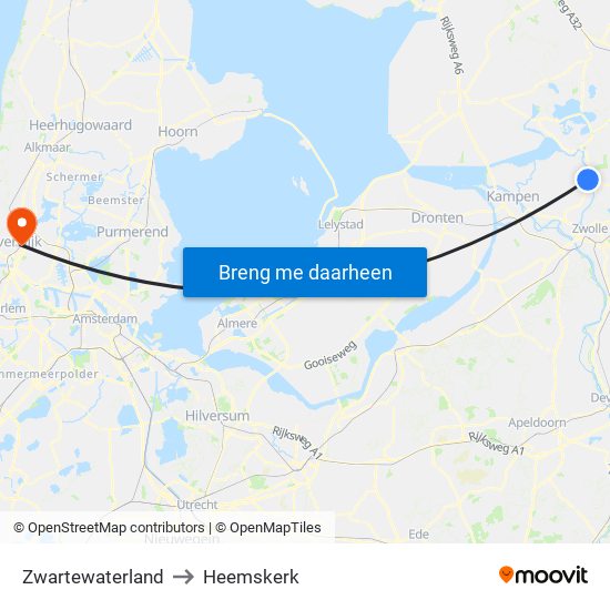 Zwartewaterland to Heemskerk map