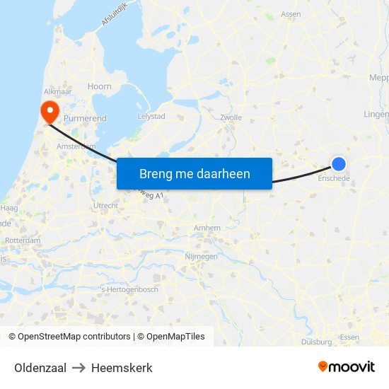 Oldenzaal to Heemskerk map