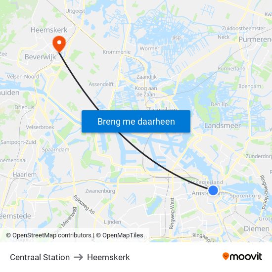 Centraal Station to Heemskerk map