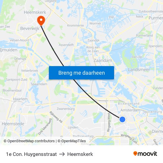 1e Con. Huygensstraat to Heemskerk map