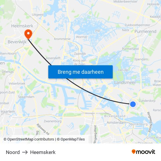 Noord to Heemskerk map