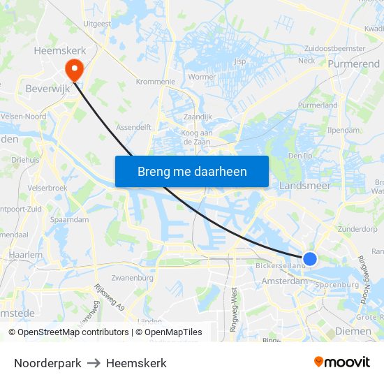 Noorderpark to Heemskerk map