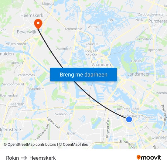 Rokin to Heemskerk map