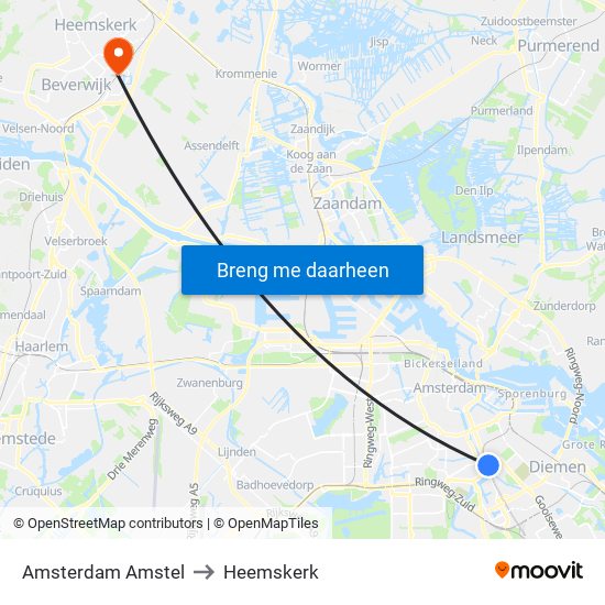 Amsterdam Amstel to Heemskerk map