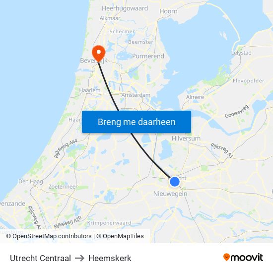Utrecht Centraal to Heemskerk map