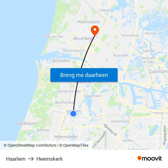 Haarlem to Heemskerk map