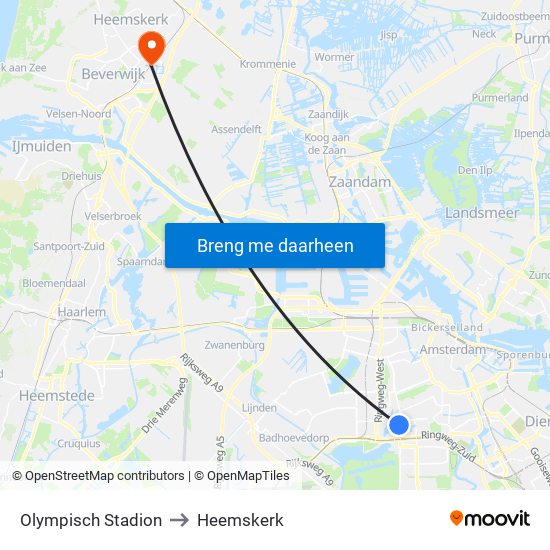 Olympisch Stadion to Heemskerk map