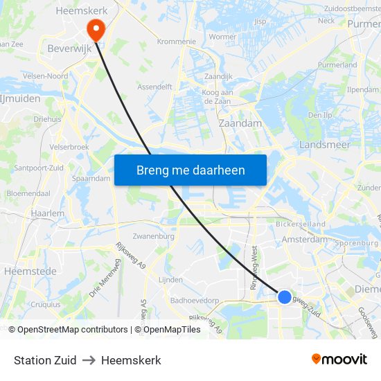 Station Zuid to Heemskerk map