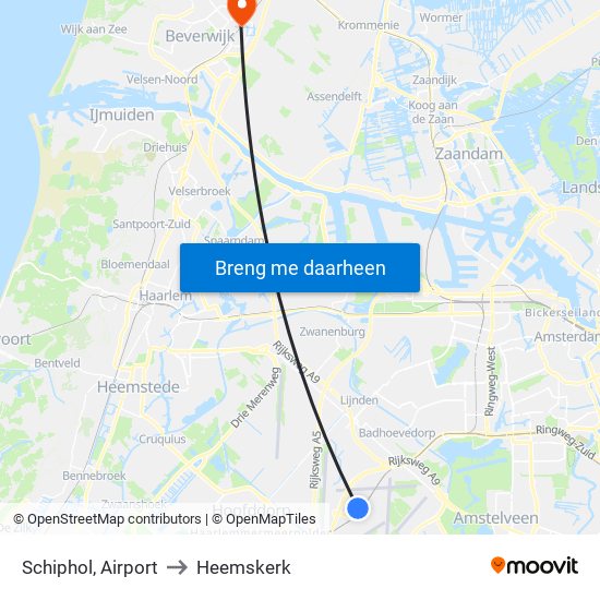 Schiphol, Airport to Heemskerk map