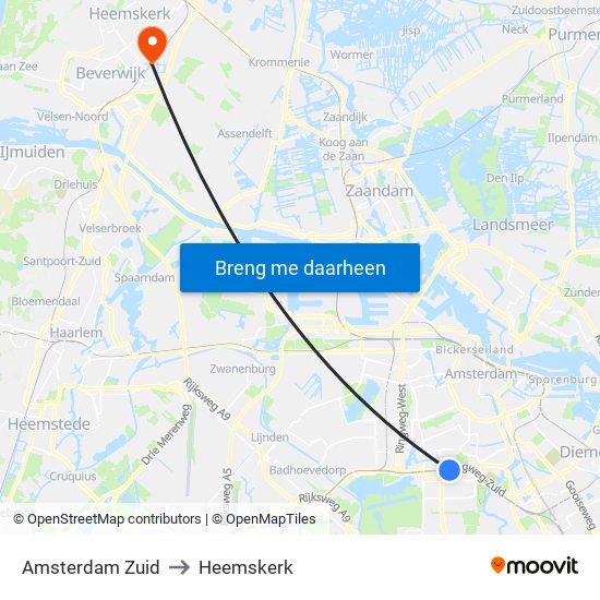 Amsterdam Zuid to Heemskerk map