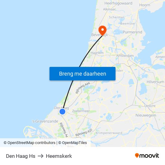 Den Haag Hs to Heemskerk map
