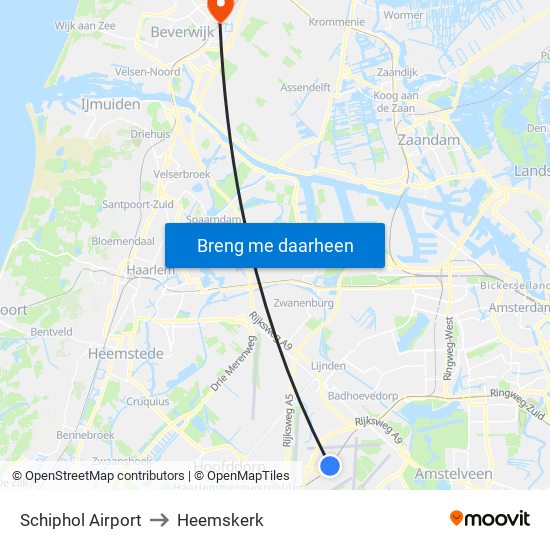 Schiphol Airport to Heemskerk map