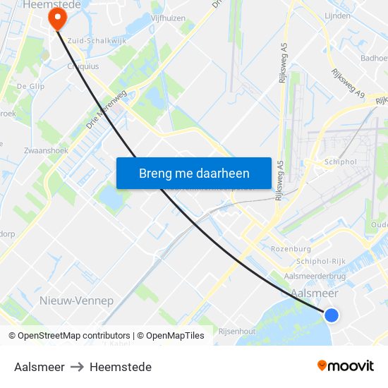Aalsmeer to Heemstede map