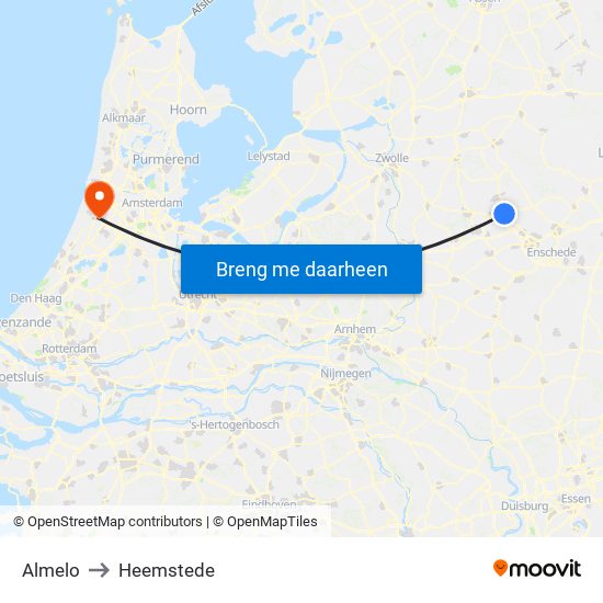 Almelo to Heemstede map