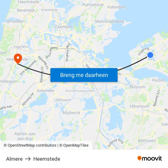 Almere to Heemstede map