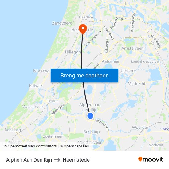 Alphen Aan Den Rijn to Heemstede map