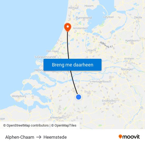 Alphen-Chaam to Heemstede map