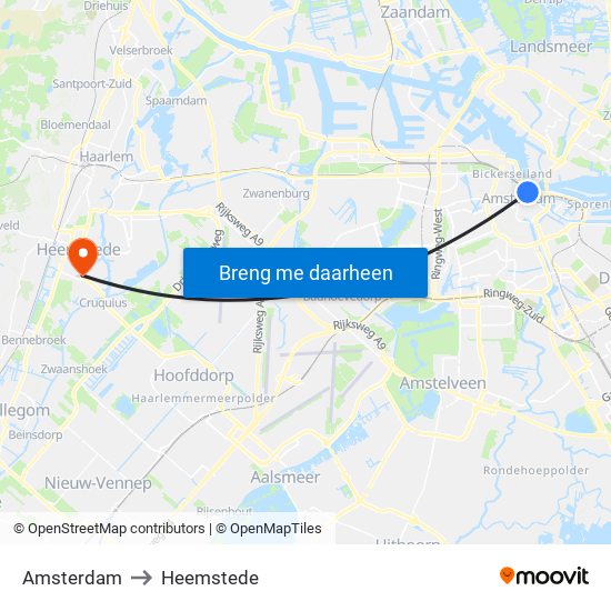 Amsterdam to Heemstede map